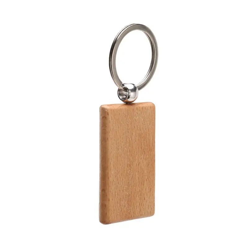 A32HOT-250 Blank Wooden Keychain Rectangular Engraving Key ID Can Be Engraved DIY