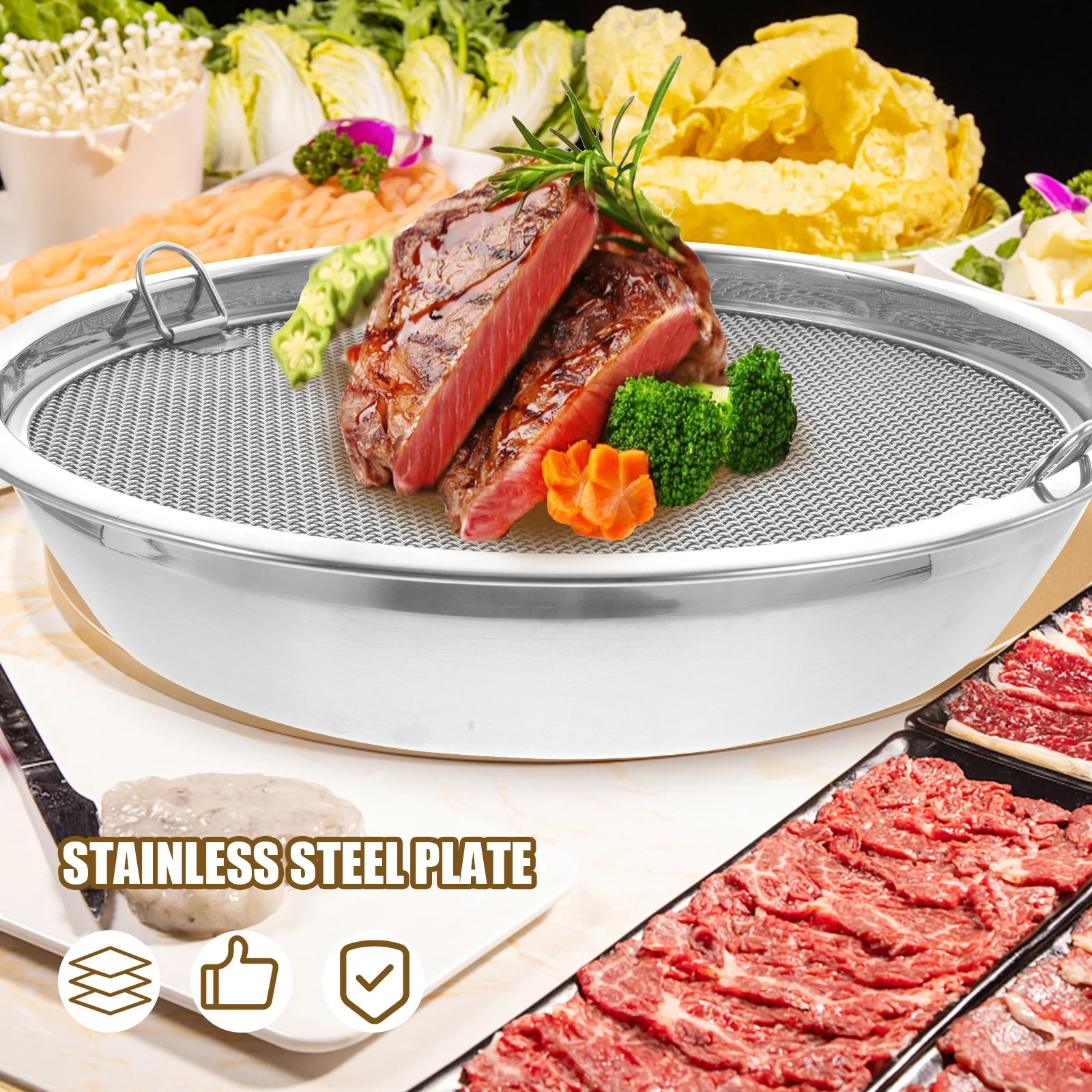 

Stainless Steel Filter Pan Frying Tray Holder Drain Oil Snack Food Storage Plate Suitable Home Restaurant Hotel Party Banquet