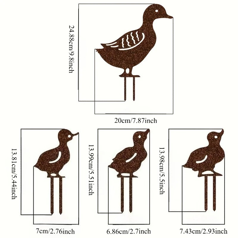 4pcs/Set Rusty Duck Metal Insertion Artwork, No Electricity Required, Iron Decor for Home Garden, Lawn, Farm, Ranch and Sidewalk
