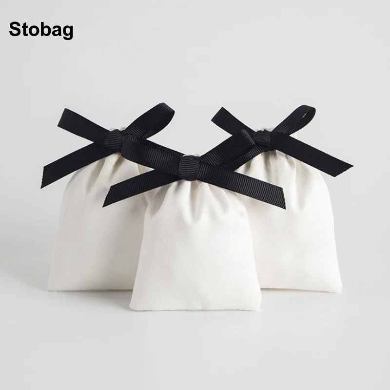 

StoBag 50/20pcs White Cotton Drawstring Bags with Bow Small Candy Gift Jewelry Packaging Storage Bundle Pocket Reusable Pouch
