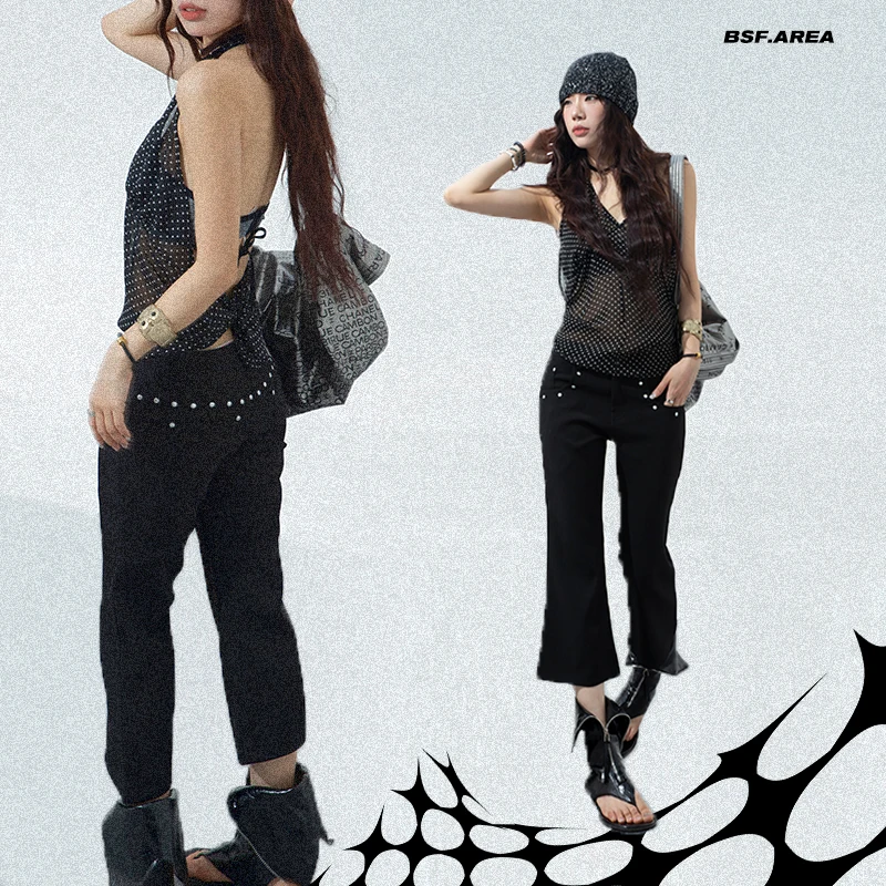 

【 BINGO 】 Electronic fitting room | Capri pants | Office sea monster outfit 25 new low waist seductive black
