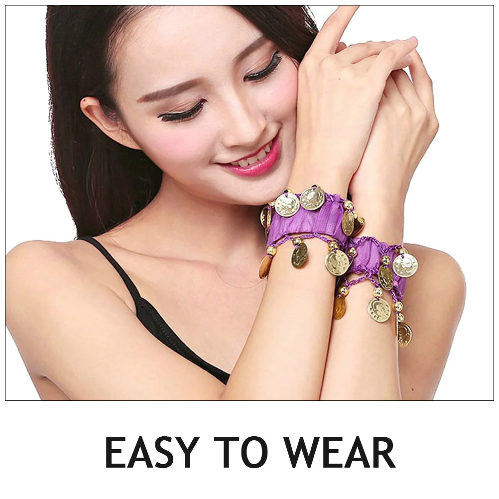 2 قطعة سوار الرقص الشرقي خفيف الوزن تصميم شرابة العملة سلسلة يد مرنة لامعة للنساء ملحقات ممارسة الأداء #3