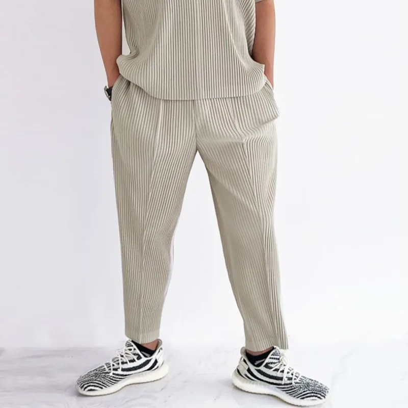 

Miyake Men's Casual Pants New Fashion Simple Versatile Slim Pleated Sports Small Foot Pencil Pants Commuting Street Wear