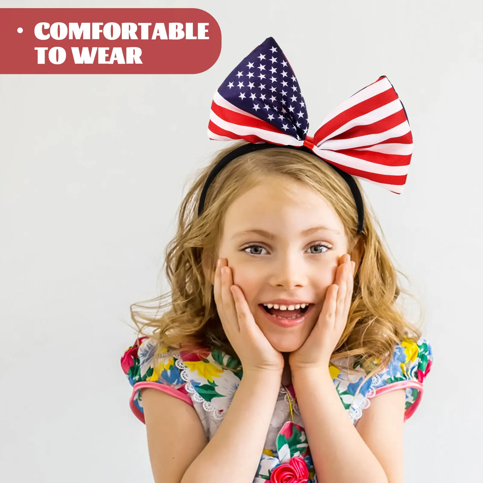 

2Pcs Patriotic Bow Headband American Flag Hairband Lightweight Comfortable Fit for Independence Day Festivals Sporting Events