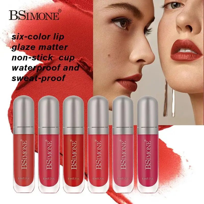 1Pc BSIMONE Matte Lip Gloss Velvet Liquid Lipstick Non Stick Cup Long Wearing High Pigment Lip Glaze Moisturizing Nourishing