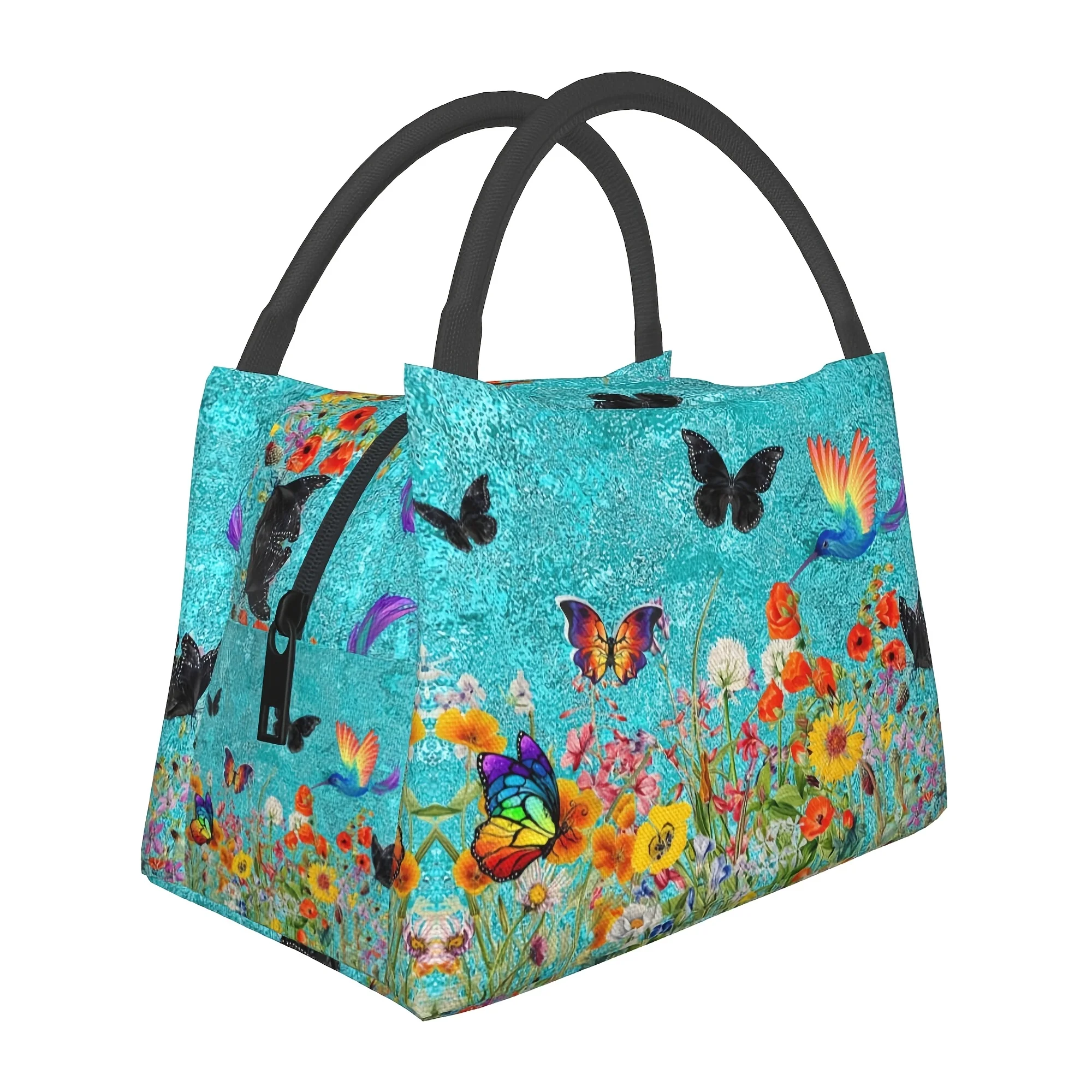 Colorful Hummingbird Butterfly Print Cooler Bag Insulated Lunch Bag for Camping Picnic Beach Office