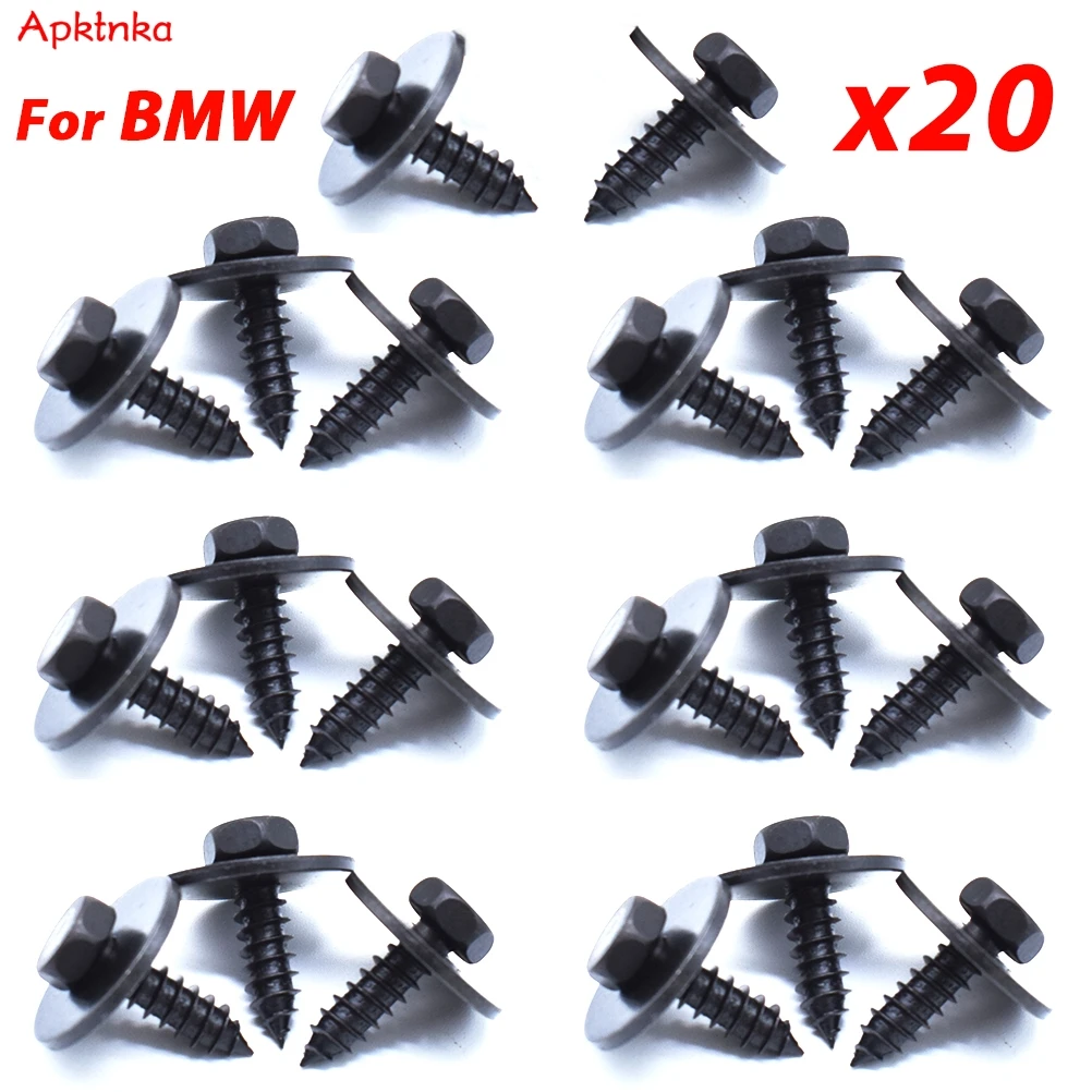 APKTNKA 20X 셀프 태핑 육각 나사 자동차 물 탱크 바닥 실드 금속 와셔 BMW 1 3 5 6 7 시리즈 용 앞 범퍼 사이드 스커트