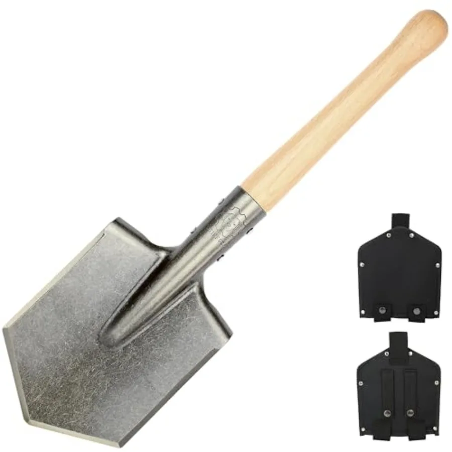 

Military-Grade Survival Shovel - Heavy Duty Carbon Steel w/Hardwood Handle All-Weather for Camping, Hiking, Off-Road, Emergency
