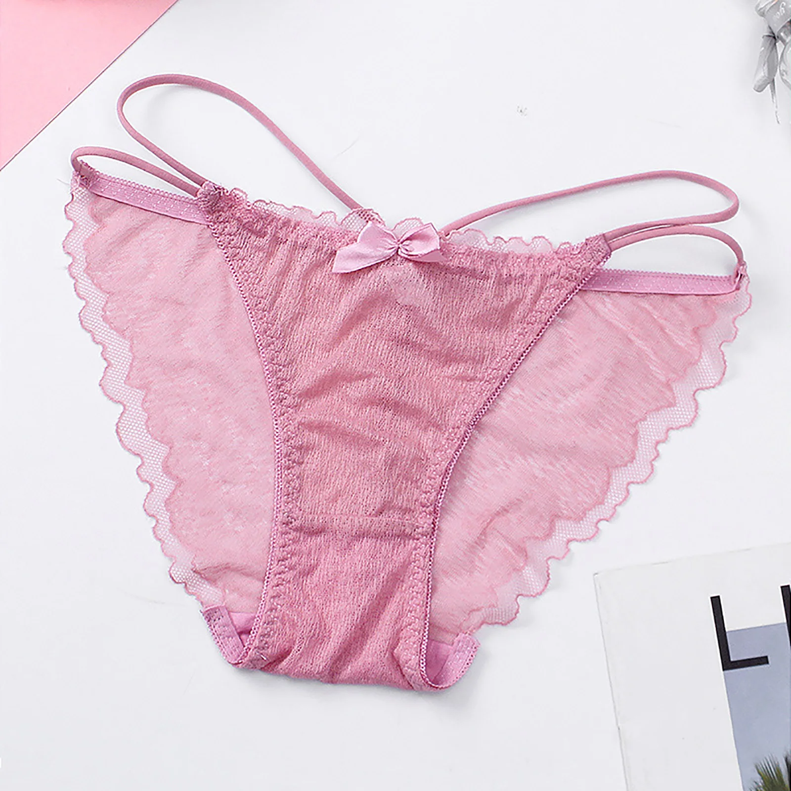 Low Waist Lace Hem Breathable Solid Color Hollow Sexy Sexy Women\'s Underwear Cotton Crotch Athletic Underwear Women Bikini