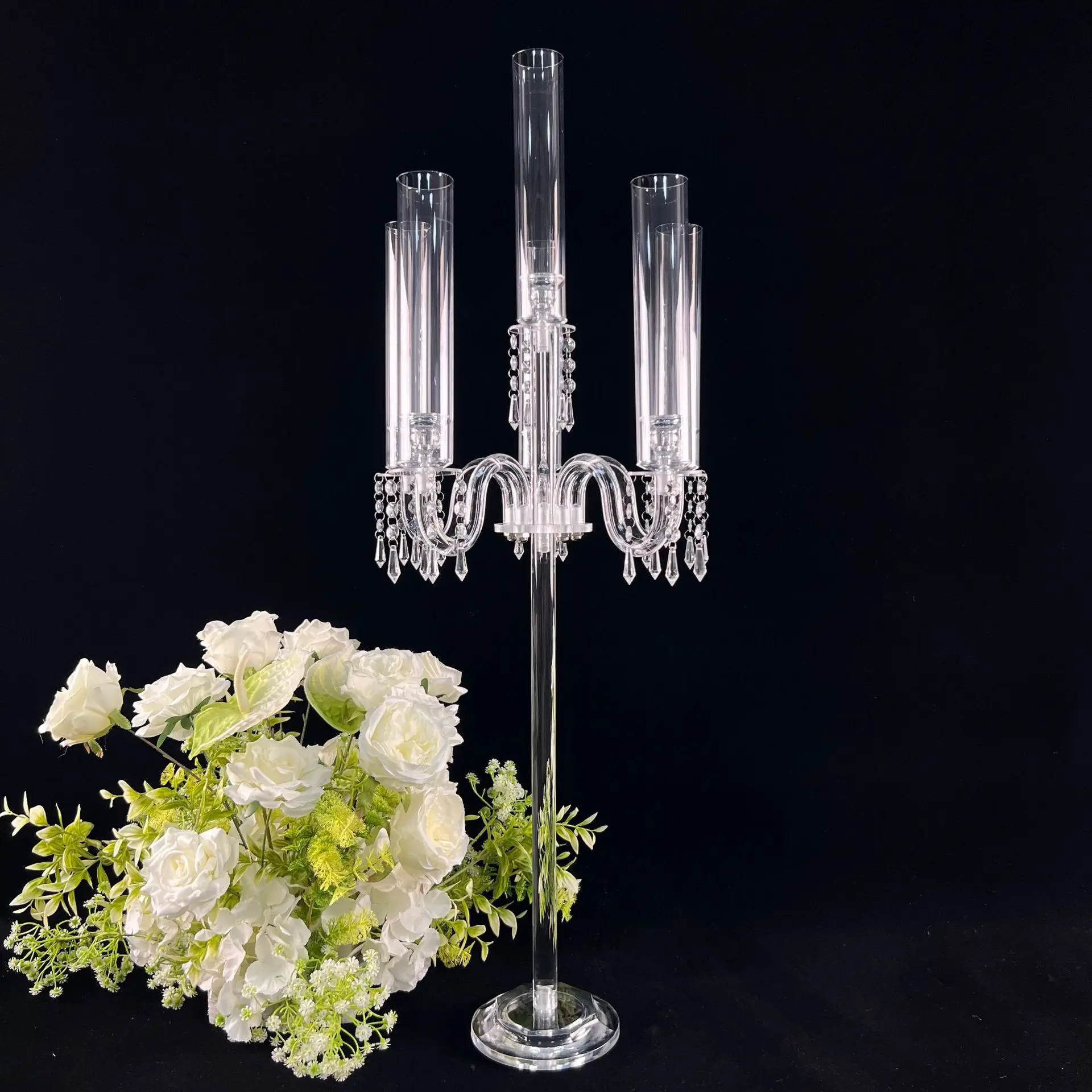 

Wedding Acrylic Candlestick Birthday Party Wedding Stage Hall Table Centerpieces Candle Holder Decorative Candle Display 5pcs
