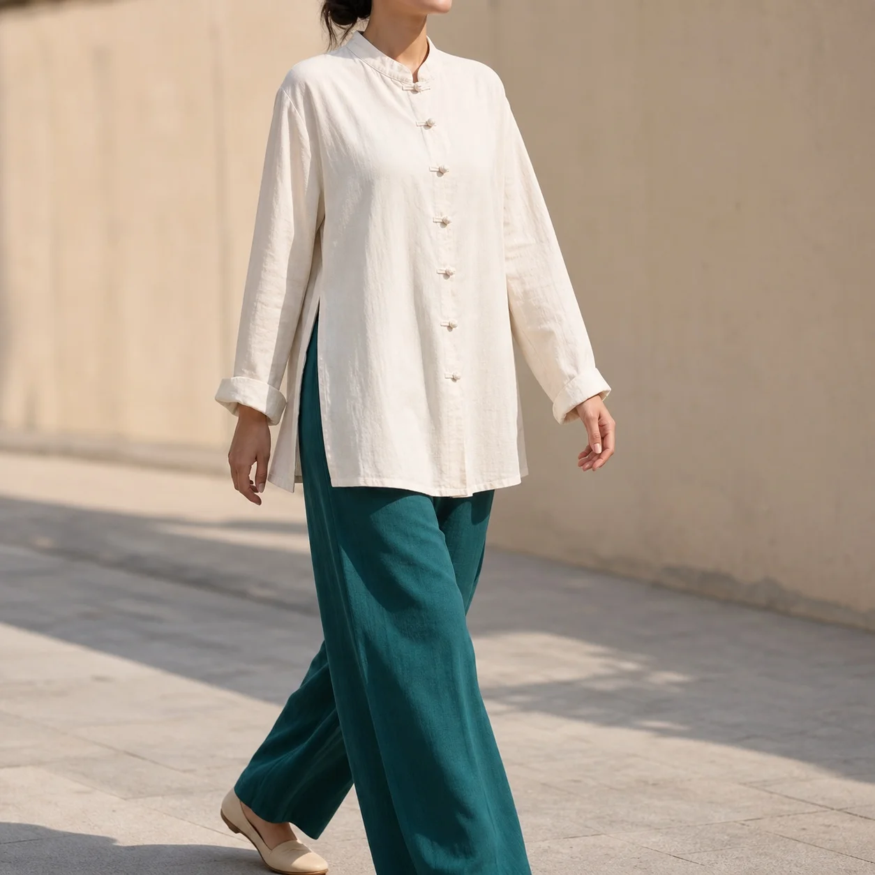 Women's Summer Dresses 2026 Loose Fit Boho Cardigan Dress with Mandarin Collar Crinkle Cotton Ethnic 3D Pattern Regular Length