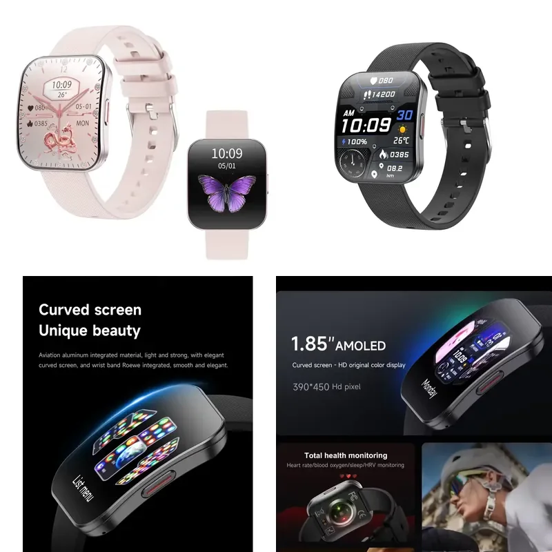 【CHIMU HOME】 1.85 Inch Ultra Thin 6.9mm Curved AMOLED Smart Watch with BT Call Pressure HRV Heart Rate Monitoring for