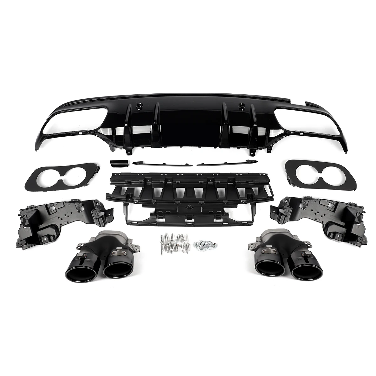 For Mercedes W205 C300 14-18 C43 AMG Style Rear Diffuser Lip Gloss Black Exhaust