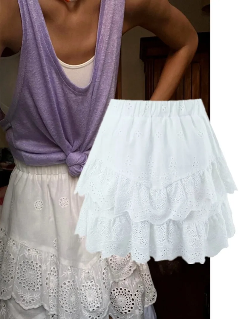 

Ballet Sle Asymmetrical Lace Trim f Skirt High Waist Slimming Outerwear Layered Patchwork Puffy ort Skirt