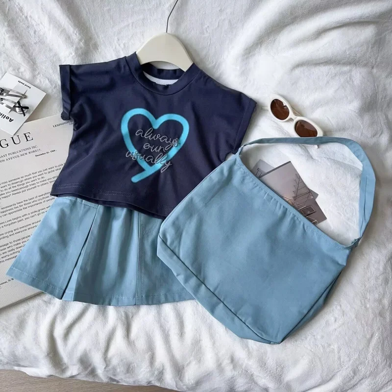 

Summer Girls' Outfit2025New Letter PrintTT Shirt Short Skirt Baby Girl Western Style Two-Piece Suit Free Bag