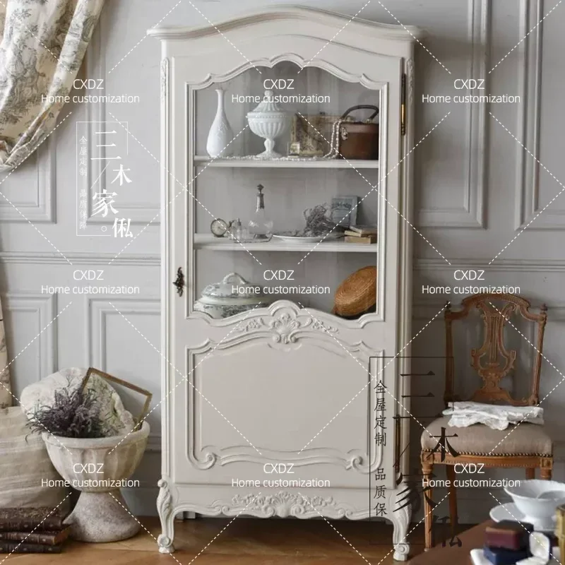 Retro Romantic Style Carved Glass Display Cabinet Side Cabinet Wine Storage Locker for Living Room Customizable Furniture