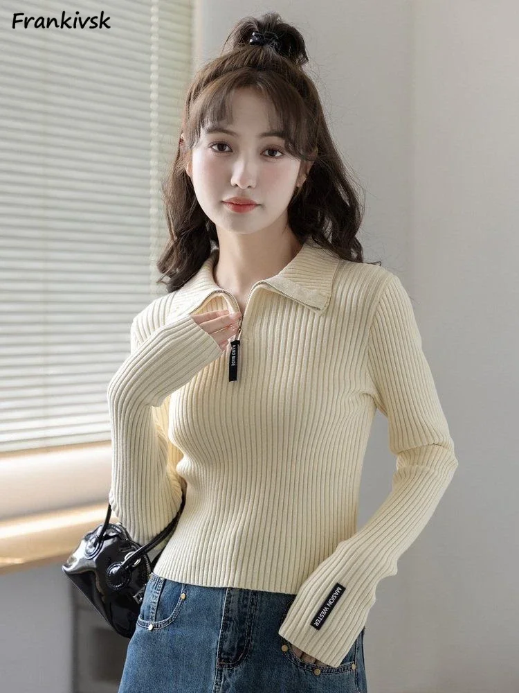 

Sweaters Women Turn-down Collar Autumn Winter Slim Office Lady Stretchy Simple All-match Daily Advanced Ins Popular Solid Chic