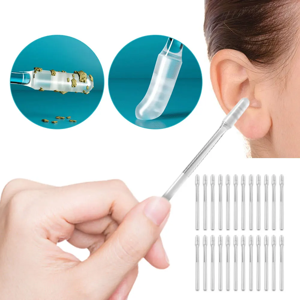 24PC/BOX Disposable Sticky Ear Swabs Pick Reusable Ear Cleaner Silicone Ear Wax Removal Tool Earwax Remover For Olders Adult Kid