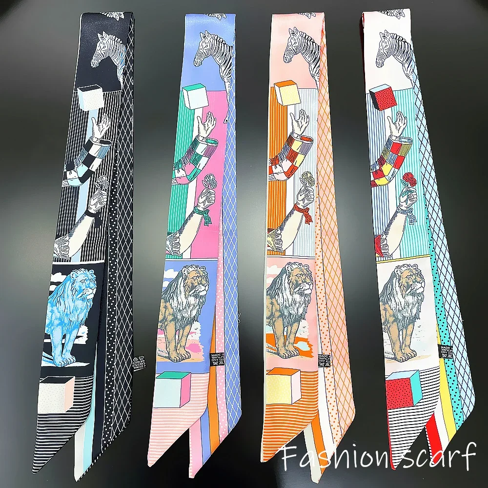 Koreanische Mode Neue frauen Twill Dekorative Band Kleinen Schal Bindung Tasche Griff Band Haar Band Kleinen Schal Stirnband Löwe