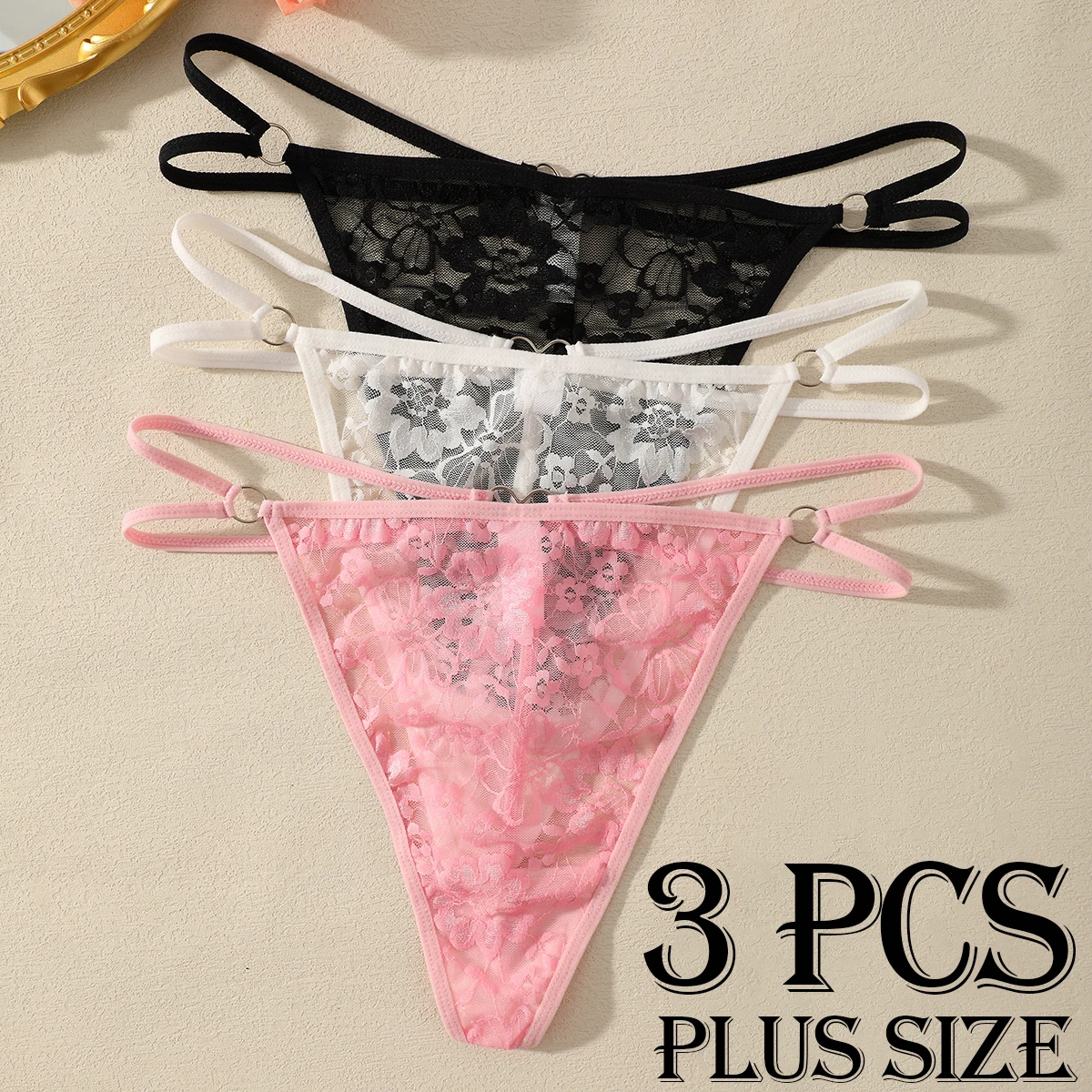 

3 PCS Sexy Plus Size Womens Thongs Panties Lace G String Underwear Women Thong No Show Thong for Women Panties