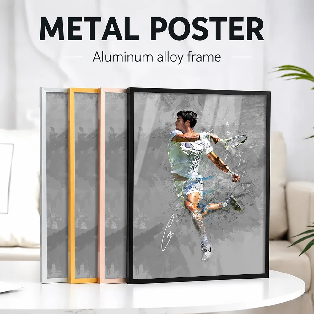 Carlos Alcaraz Framed Aluminum Metal Poster Customized Photo Bold Athletic Style Wall Art For Bedroom And Office Birthday Gift