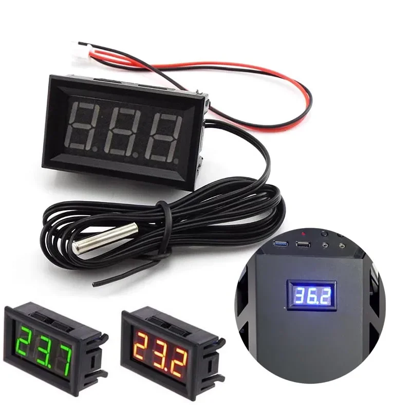 DC 5v - 12V Digital LED Thermometer Temperature -50~ 110°C  Celsius LED display Indicator Car Meter Probe Sensor led t1