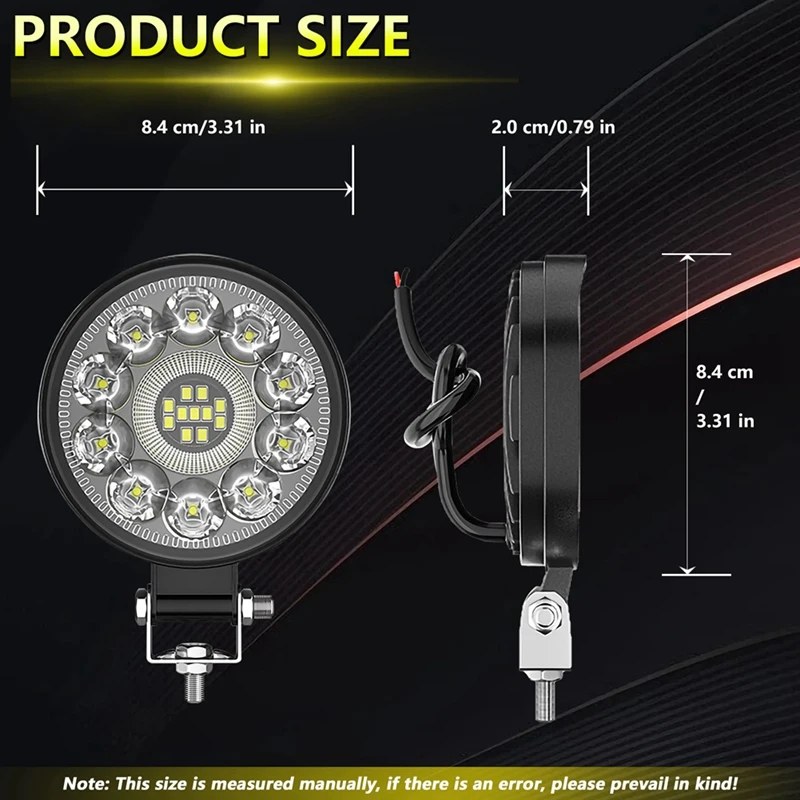 Luz de trabalho auxiliar LED para carro, holofote LED redondo, luz auxiliar, luz de modificação offroad, caminhão, trator, ATV, UTV, barco, 3 Polegada