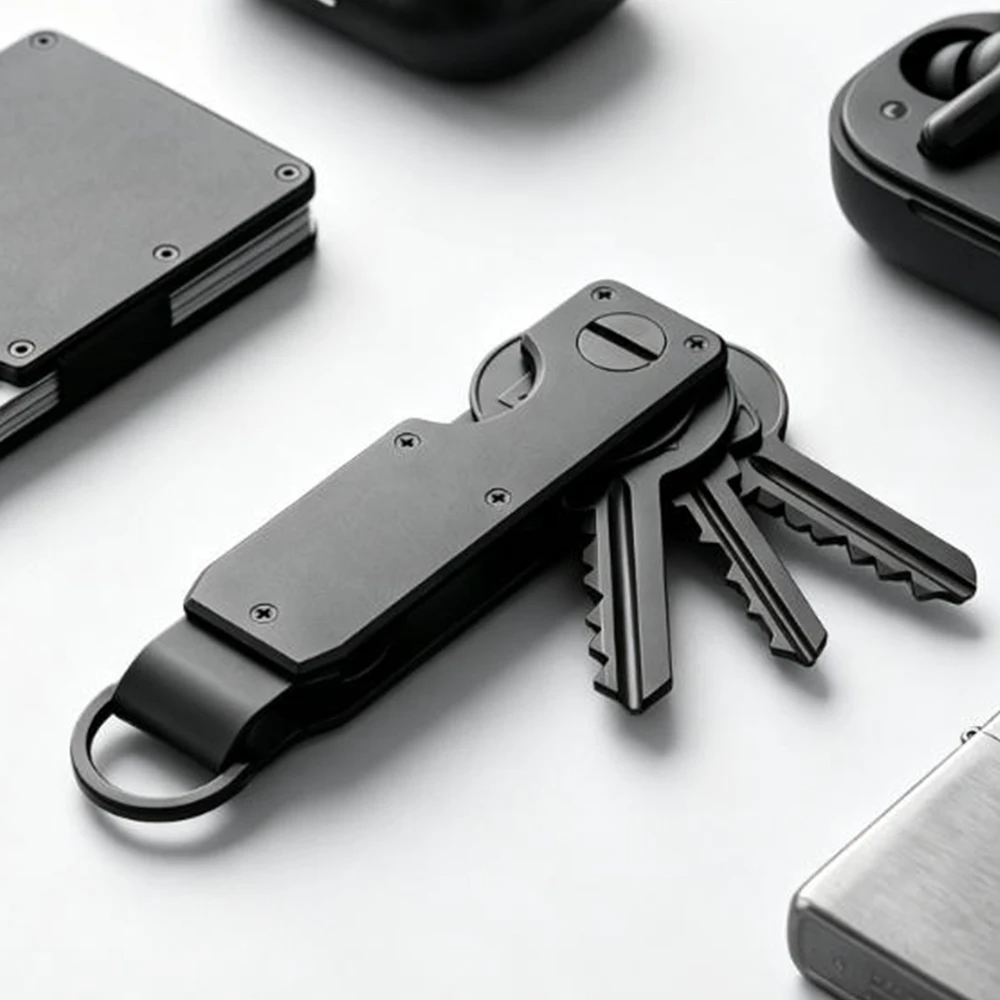 Schlüsselanhänger für Männer/Frauen, kompakter Autoschlüsselhalter, minimalistisches Metall-Schlüsseletui, kleiner Schlüsselanhänger, Smart Ring Keybar – Detail 11