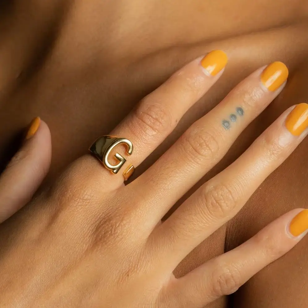 

Custom Open Initial Ring Stainless Steel Ring Personalized Adjustable Initial Ring Fashion Jewelry Unique Gift for Women and Men