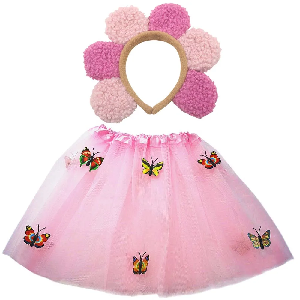 Girls Women Princess Fairy Flower Petal Headband Tutu Skirt Set Children Party     Birthday Halloween Costume Cosplay