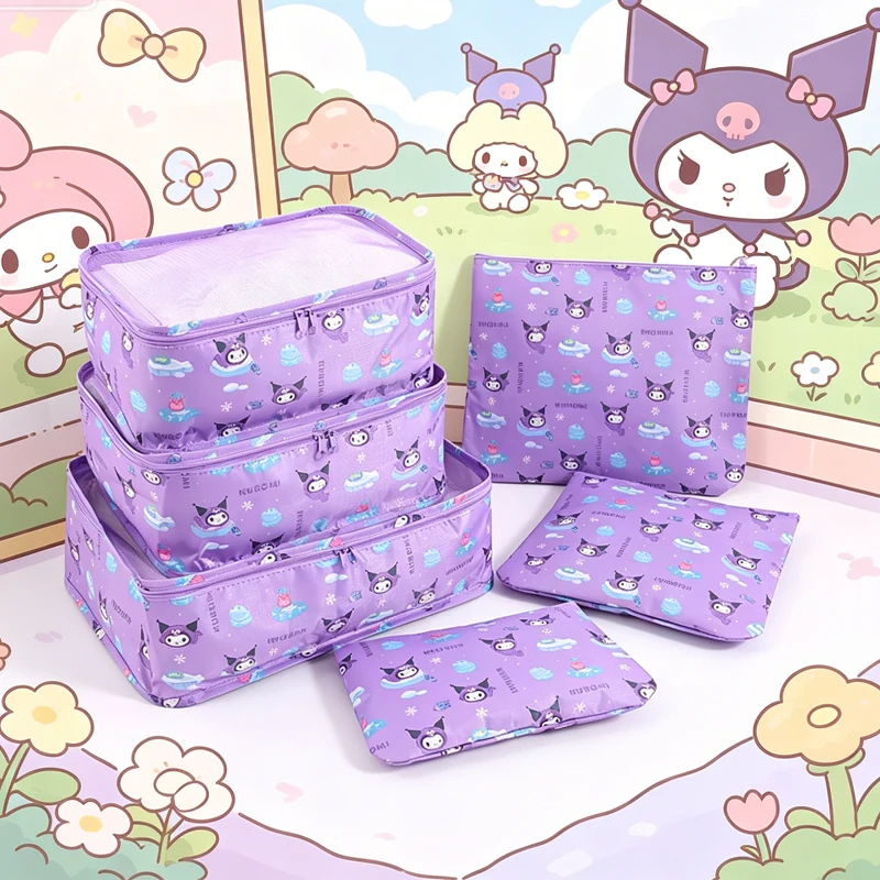 

6Pcs Kuromi Hello Kittys Travel Bag Cartoon Cinnamoroll Water Proof Storage Storage Set Classification Organize Bags