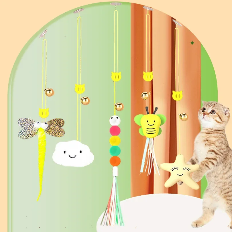 

Pet Bungee Cat Toys Funny Stick Kitten Toy Elastic Rope Dragonfly Shape Feather Bell Teasing Stick Hanging Swing Thousands