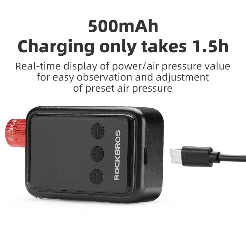 ROCKBROS Bike Electric Air High Pressure Pump Mini Portable 150PSI Rechargeable Tire Inflator Type-C LED Display Bike Motorcycle Bicycle Pump