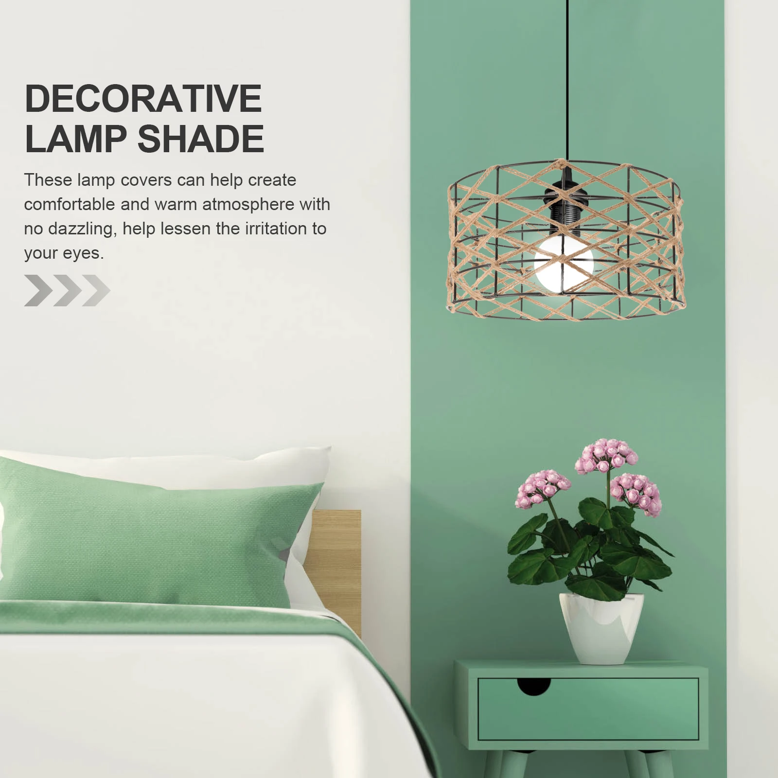 

Vintage Hemp Rope Lampshade Rattan Hanging Light Covers Bedroom Living Room Hotel Decorative Pendant Shades Chandelier Wall