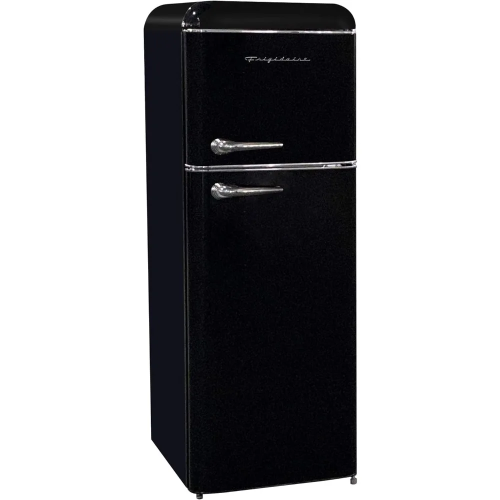 FRIGIDAIRE EFR756-BLACK EFR756, 2 Door Apartment Size Retro Refrigerator with Top Freezer, Chrome Handles,