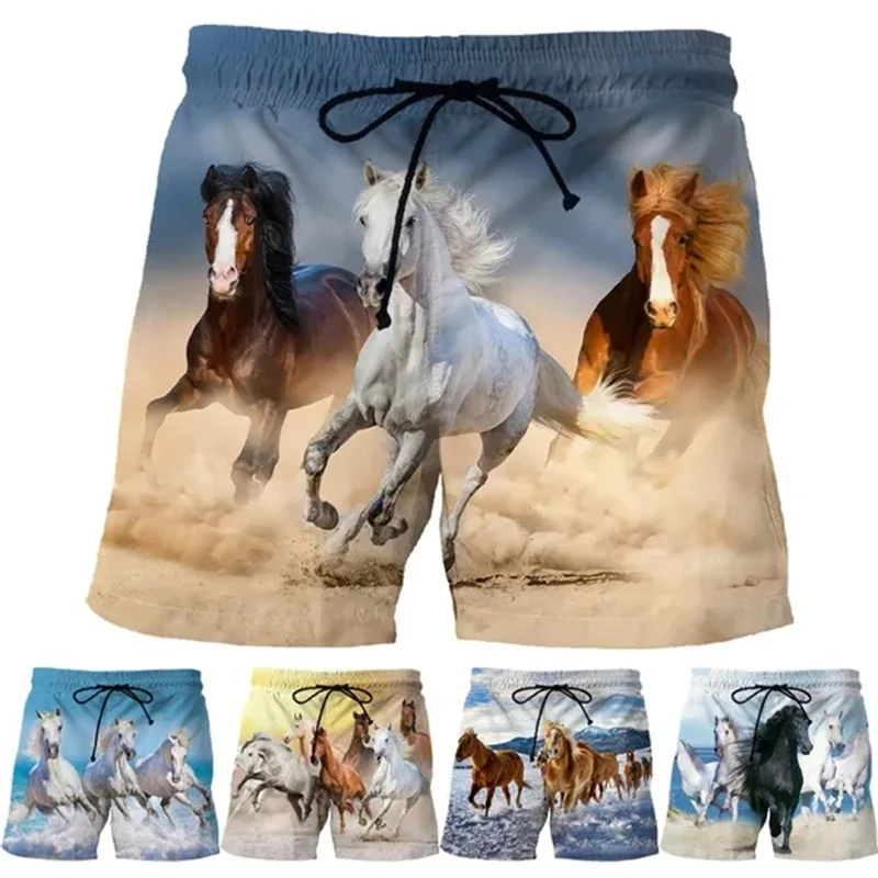 Run Horse Shorts Men Summer Beach Shorts 3D Printed Fashion Cool Board Trunks Swimsuit Homme 2023 Summer Running Surfing Shorts