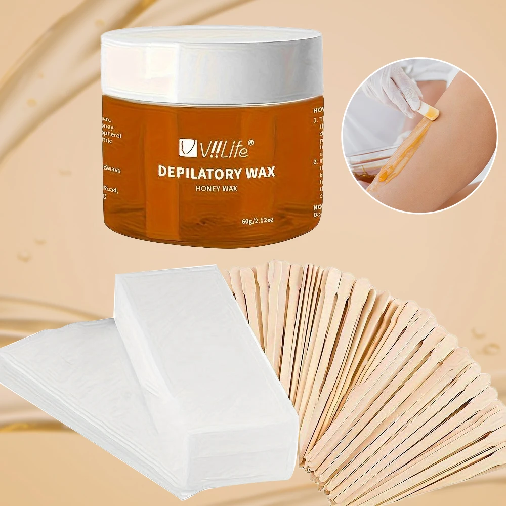 Viilife Depilatory Wax Hair Removal Sugaring Cold Sugar 60g Kit Natural Painless For Arm Leg Facial Underarm