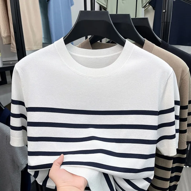 Ice Silk Old Money Style T Shirt For Men Casual Summer Short Sleeve Tee Soft Breathable Top