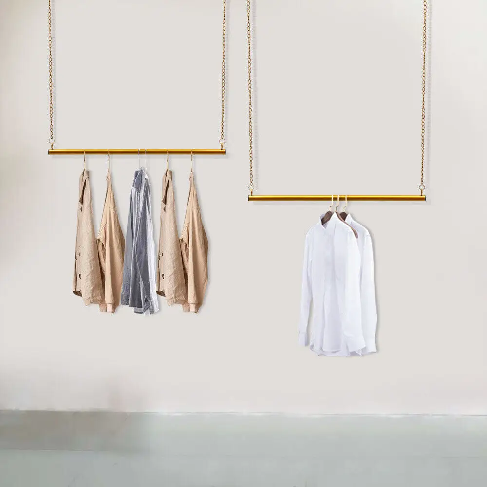 

Boutique Ceiling Display Rack For Clothes Hanging Display Rack 2pc Gold Shelf