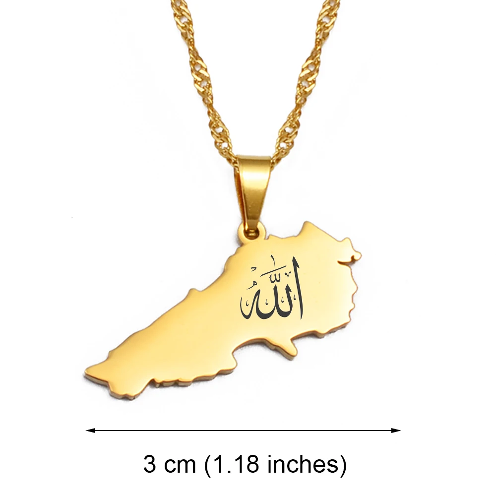 Anniyo Liban Map Maronite and allah Pendants Necklaces Silver Color/Gold Color Jewelry Lebanon Map Chain Necklaces #201621P