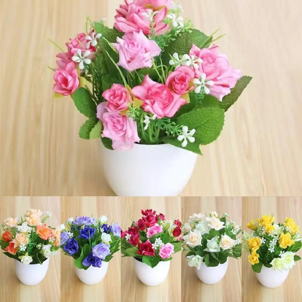 with Pot Artificial Potted Plants Easy Care Plastic Faux Rose Flowers Adding Vitality Flower Arrangement