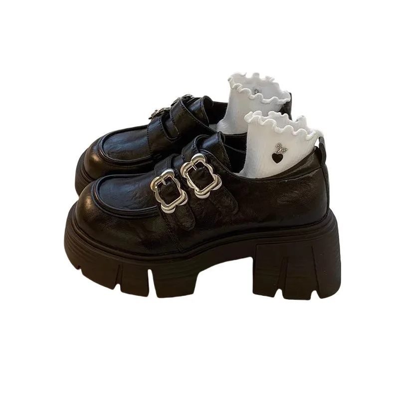 

2026, весенние новые женские туфли-лодочки в британском стиле на высоком каблуке, модные черные женские кожаные туфли Мэри Джейн в стиле ретро