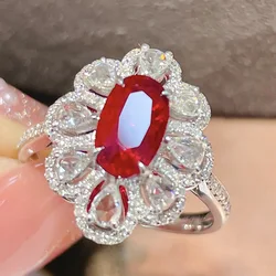 Fashion Drop Pendant Pear-shaped Zirconia Ring 925 Stamp High Quality Jewellery Imitation Natural Pigeon Blood Ruby Oval Ring