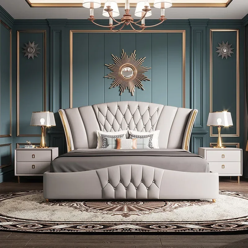 

Luxury Modern High end Leather King Size Bed Room Furniture Bedroom wedding bed set