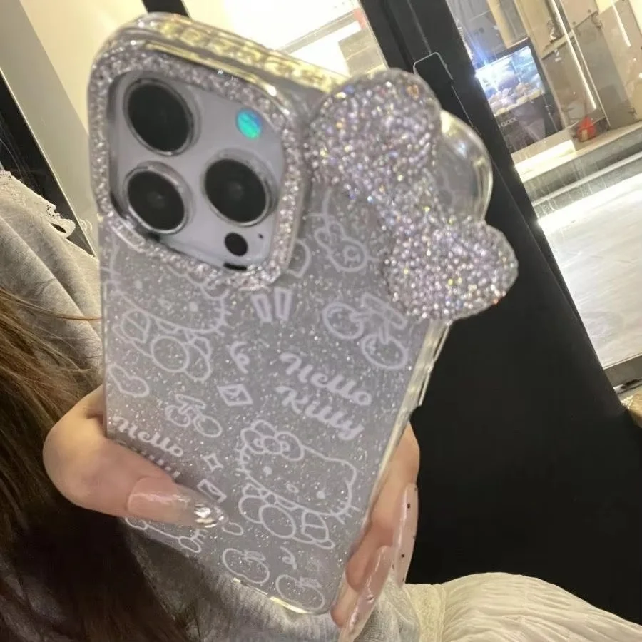 Luxury 3D Flash Diamond Bow Glitter Phone Case For iPhone 15 13 14 12 16 Pro Max 11 Silver Blingbling Shockproof Back Cover