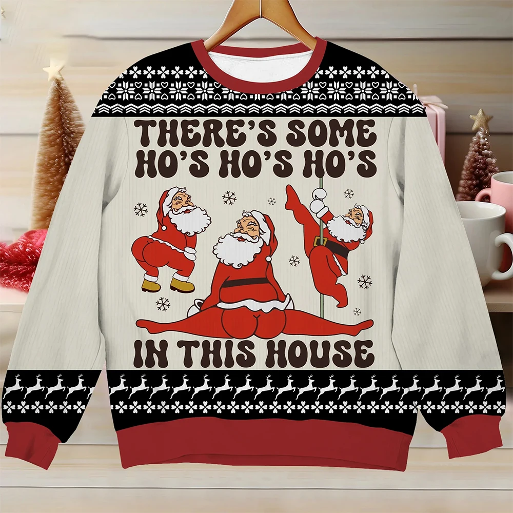 

Осень-зима 2026, веселый рождественский свитер THERE'S SOME HO'S HO'S HO'S IN THIS HOUSE, уродливый рождественский свитер, пуловеры с аниме Santa Beer