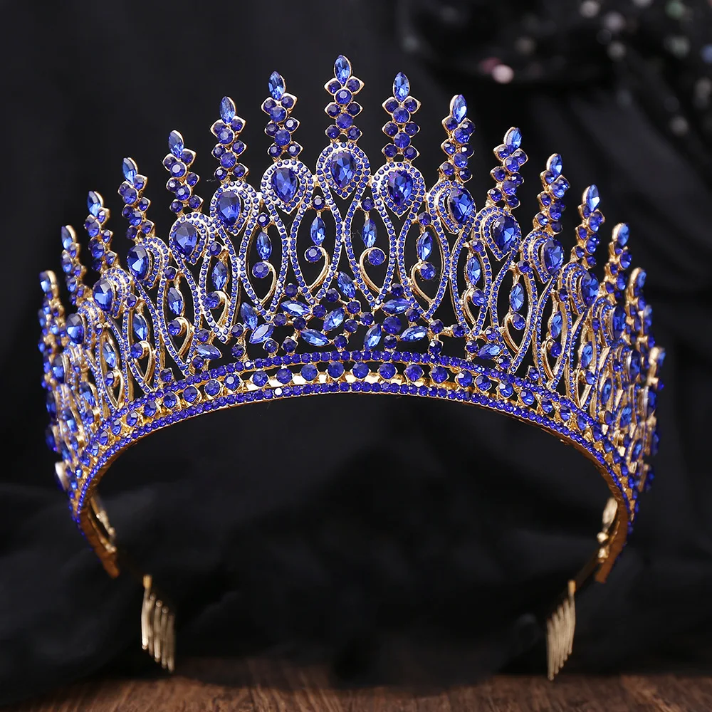 DIEZI Luxury 6Colors Red Purple Blue Green Crystal Tiara Crown Women Wedding Party Elegant Bridal Bride Crown Hair Accessories