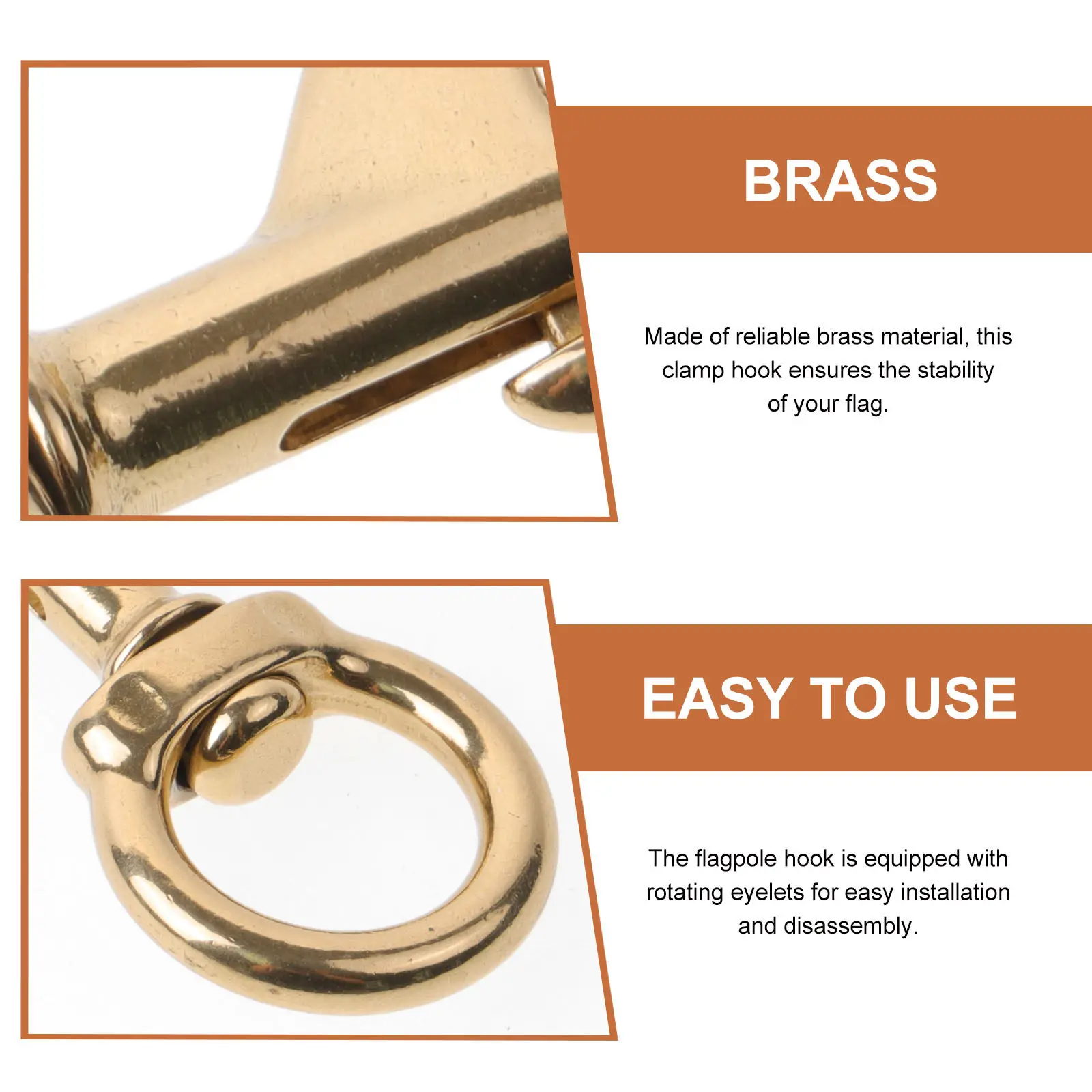 2Pcs Brass Flagpole Clamp Hook with Rotating Eyelet for Outdoor Flag Mounting Corrosion Resistant Rust Proof Heavy Duty Flag