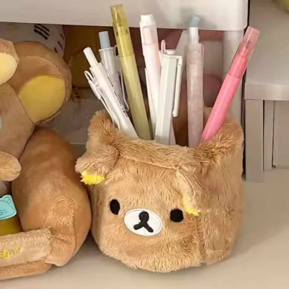 

Stuffed Cartoon Bear Pen Holder,Cosmetic Pen Container Kawaii Desk Accessories Office Organizer Stationery Storage Box Gift