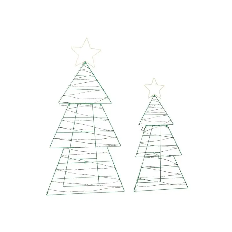 

Set of 2 Lighted Metal Christmas Tree Yard Decorations, Pre-lit Holiday Decor with 150 LED Lights in Green and Warm White for